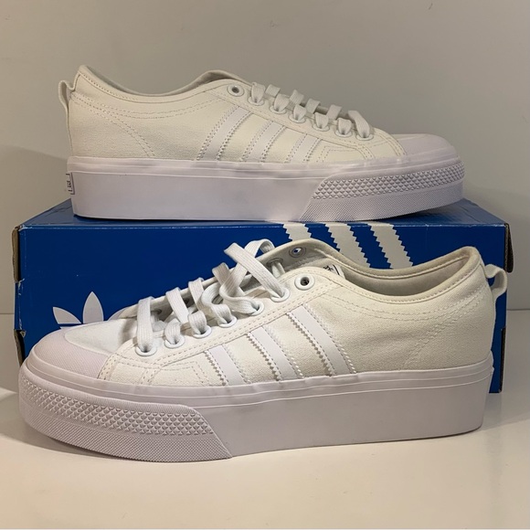 🤍[BRAND NEW] ADIDAS NIZZA PLATFORM TRIPLE WHITE WOMENS SHOES SIZE 10 SNEAKERS🤍 - Picture 2 of 10